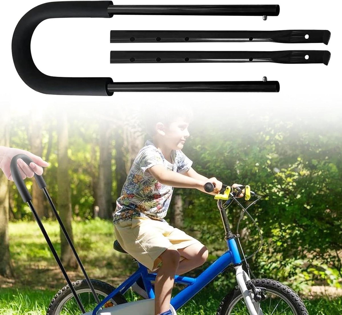 Kinderfiets Duwstang - Fietsleerhulp Balansfiets - Kinderen Leren Fietsen - Verstelbare Lengte - 55-74 cm - Zwart
