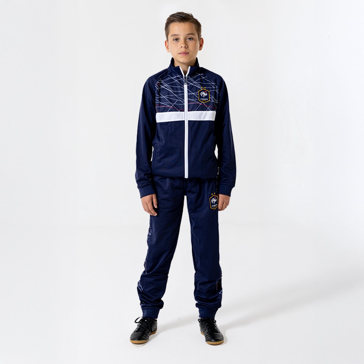 FFF Frankrijk Trainingspak Kinderen - Maat 140 - Frans Voetbalelftal - Voetbalkleding - Jongens & Meisjes - Officiële FFF Fanmerchandise
