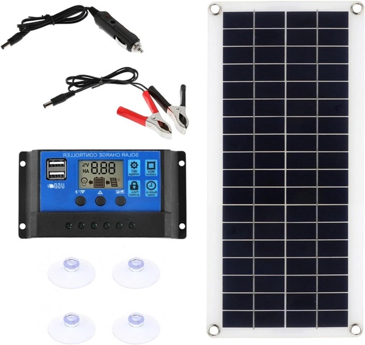 Zonnepaneel - Zonnecel - Batterij Opladen - Dubbele USB Poort - 43x20cm - Zwart