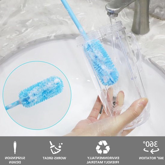 Siliconen Flessenreiniger met Lange Handgreep van 39,5 cm voor Babyflessen, Sportflessen en Vazen, Ideaal voor Smalle Flessen en Glaswerk — afbeelding 3