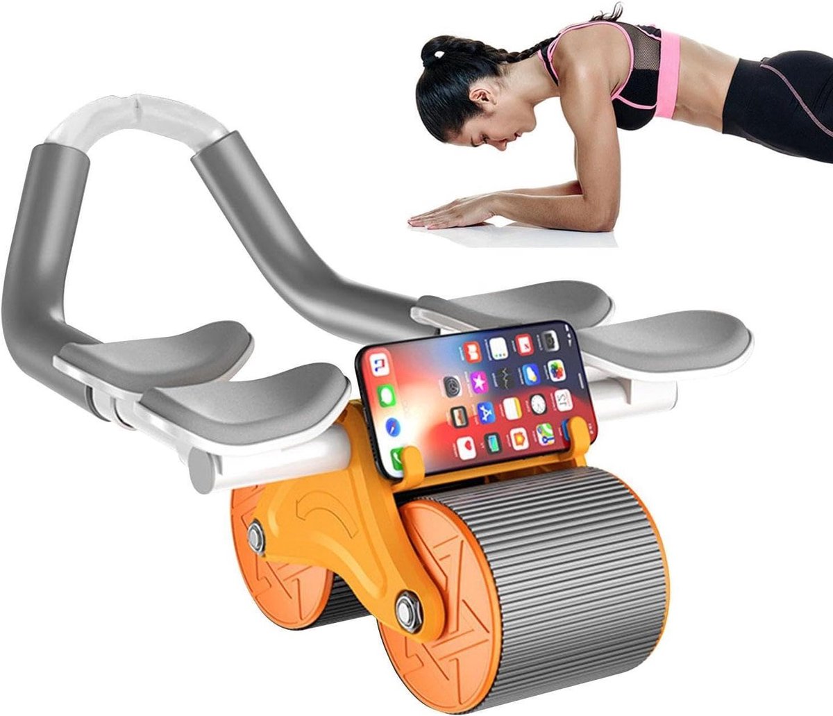 Buikspiertrainer Rol - Fitness Wiel - Core Training - Dubbele Elleboogsteun - 2 kg - Oranje