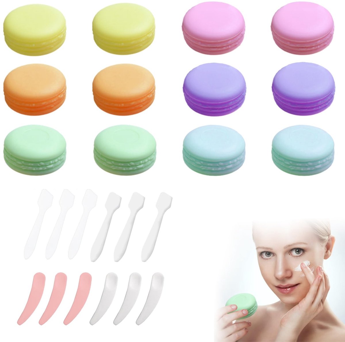 Cosensi- Cosmeticajars Set van 12 - Reusable Reiskoffers - 10ml Potjes - Antilekbescherming - Inclusief Lepels en Stickers - Voor Crèmes en Lotions - Reisetuis