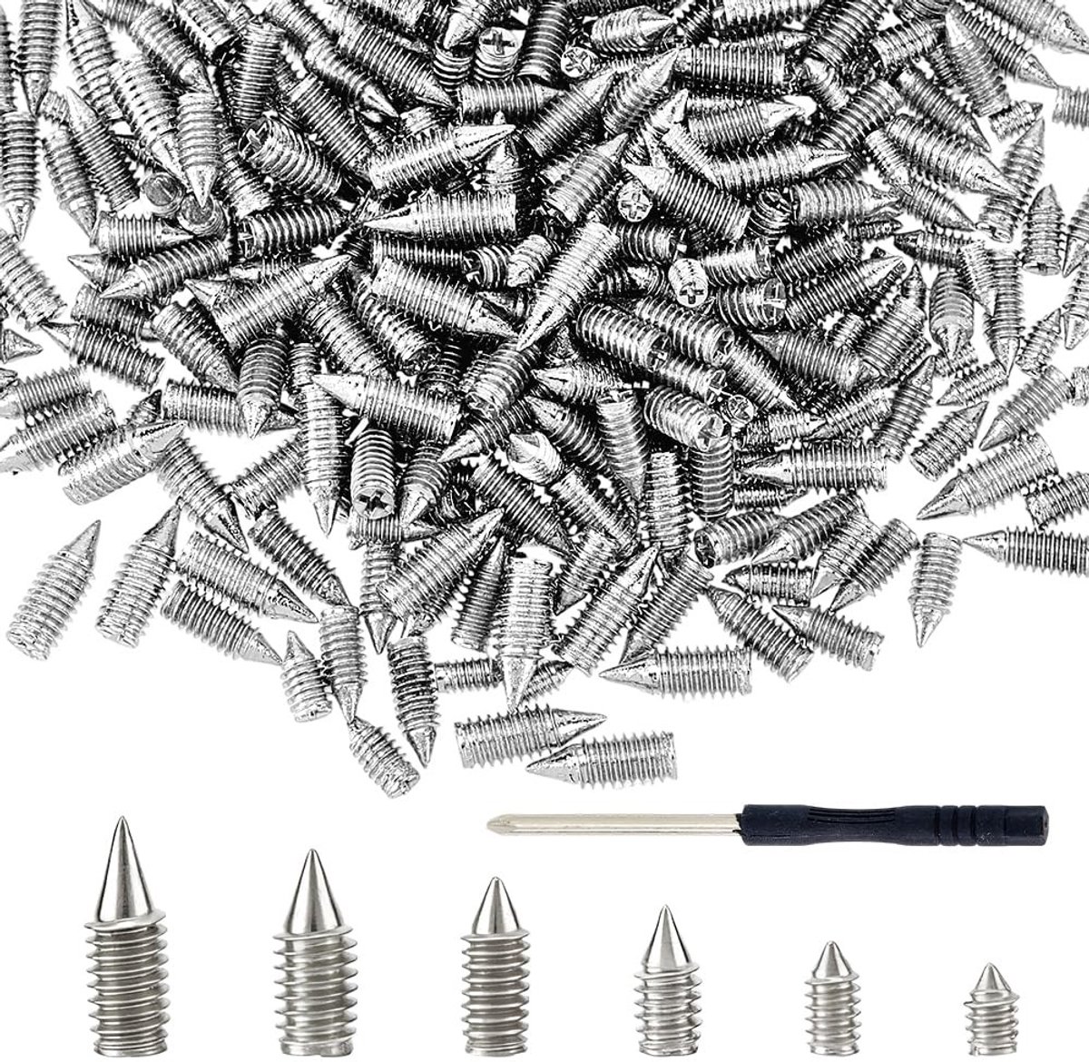 Cosensi- Riemschroeven 420-delige set - 6 maten - Platina nikkel gecoat - Koolstofstaal - Inclusief kruiskopschroevendraaier - Ideaal voor knutselprojecten - Schroeven