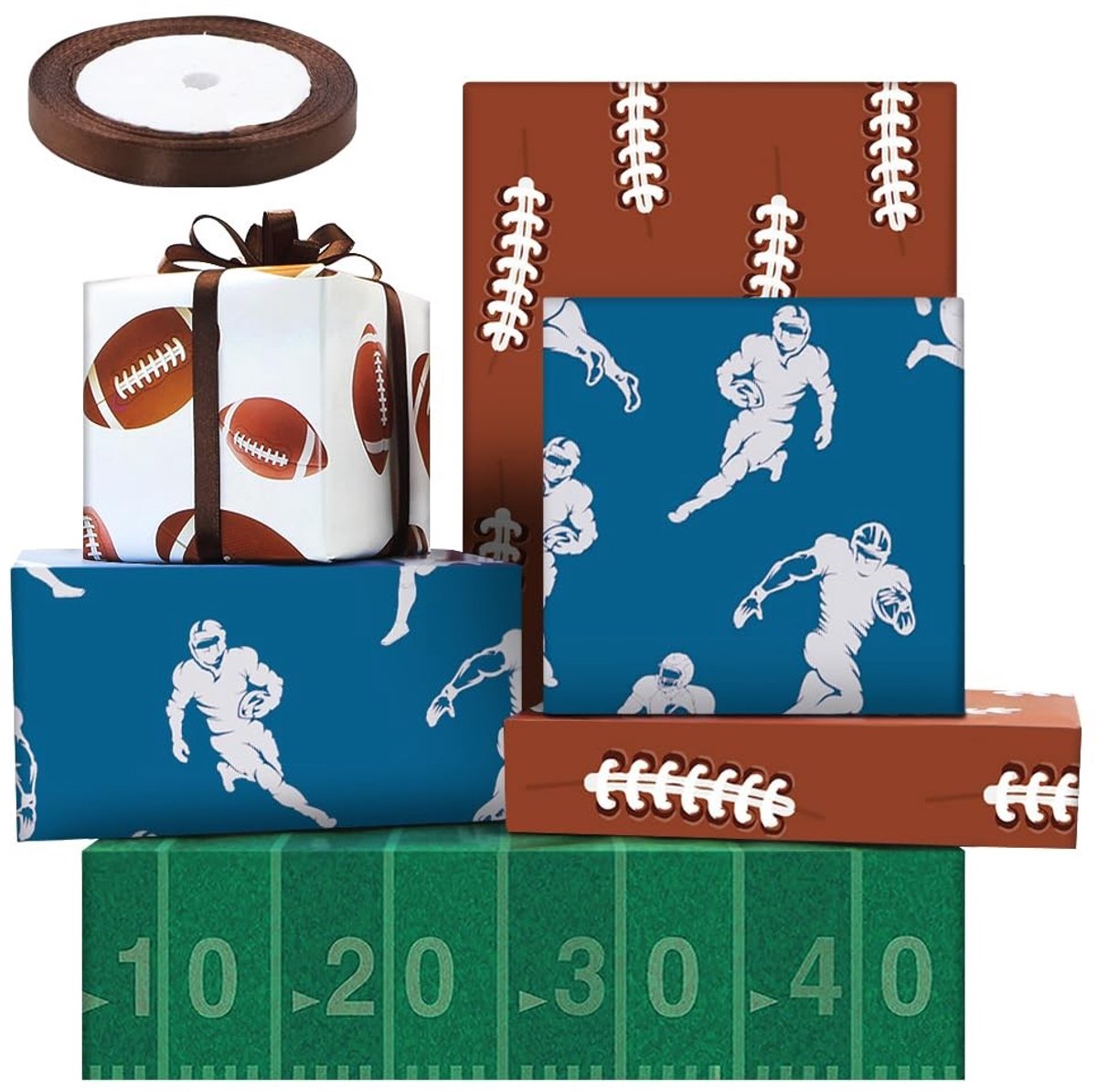 Cosensi- Inpakpapier Rugbythema - Cadeaupapier Verjaardag - Geschenkverpakking Sport - Inpakpapier Rollen - 50x70cm per vel - Premium Glanzend Papier