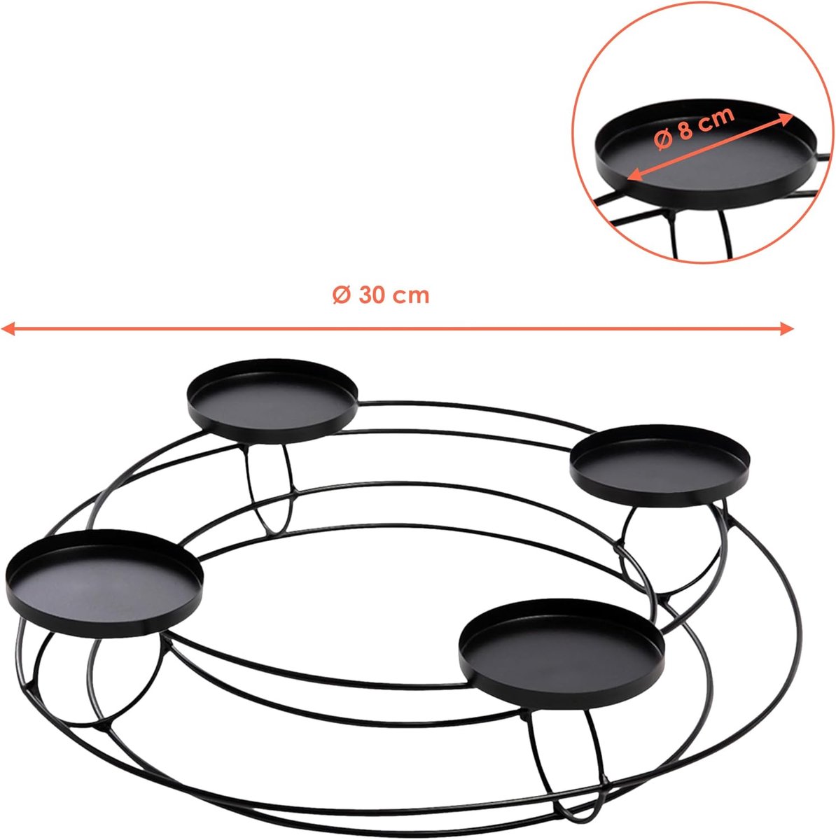 Zwarte Metalen Adventskrans met Roosterdesign voor 4 Stompkaarsen (30 cm) – foto 4