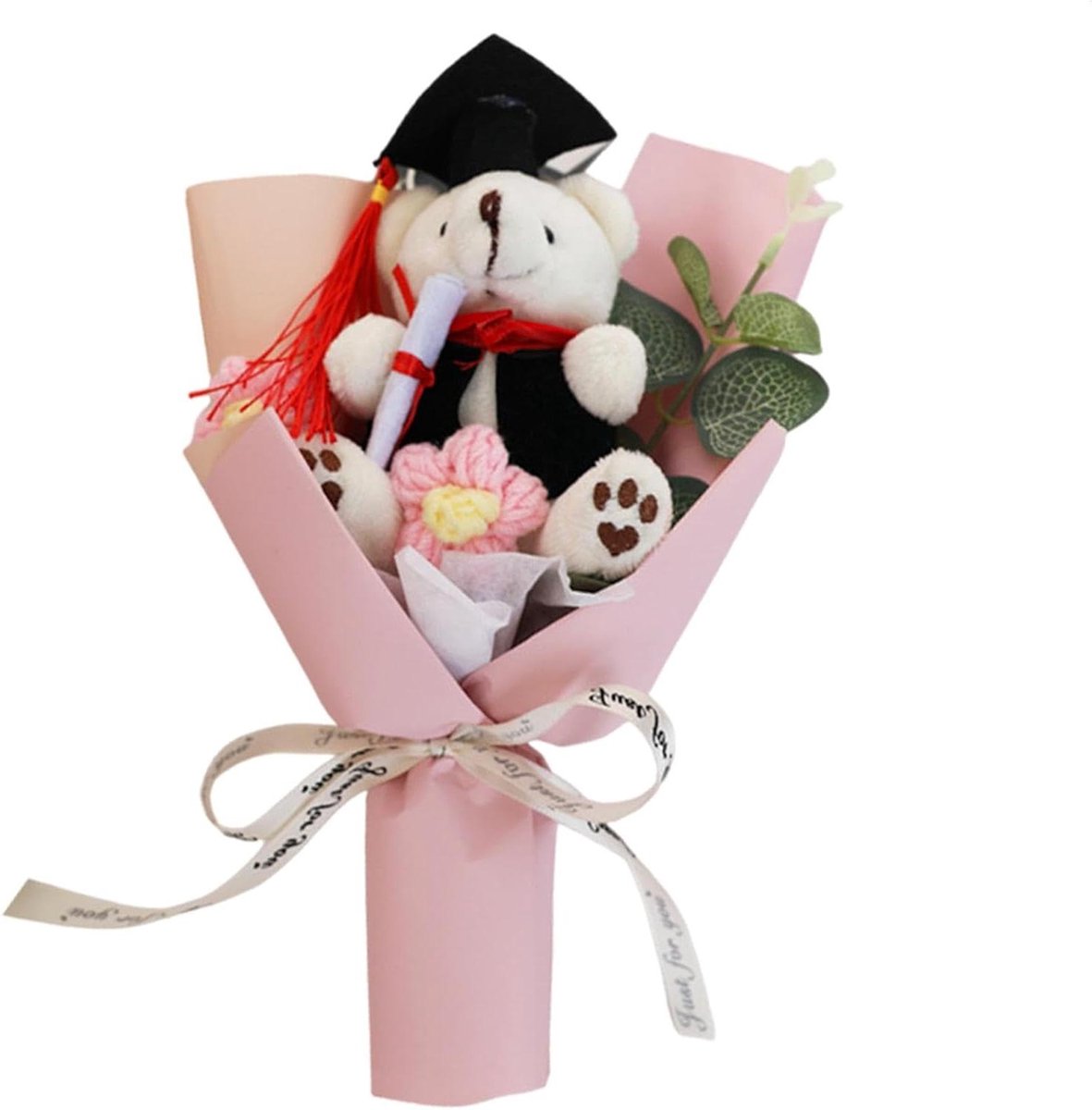 Gehaakte Bloem Boeket - Pluche Bloemen Decoratie - Woonkamer Aankleden - Handgemaakt Kwaliteit - 25x15 cm - Roze