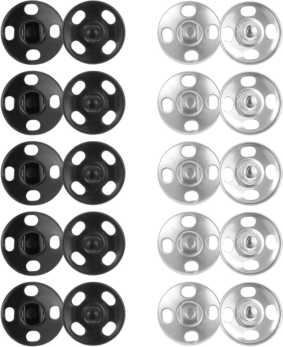 100 Sets 10mm Naai Knopen - Duurzame Drukknopen voor Kleding, Handwerk en Creatieve Projecten (Zwart & Zilver)