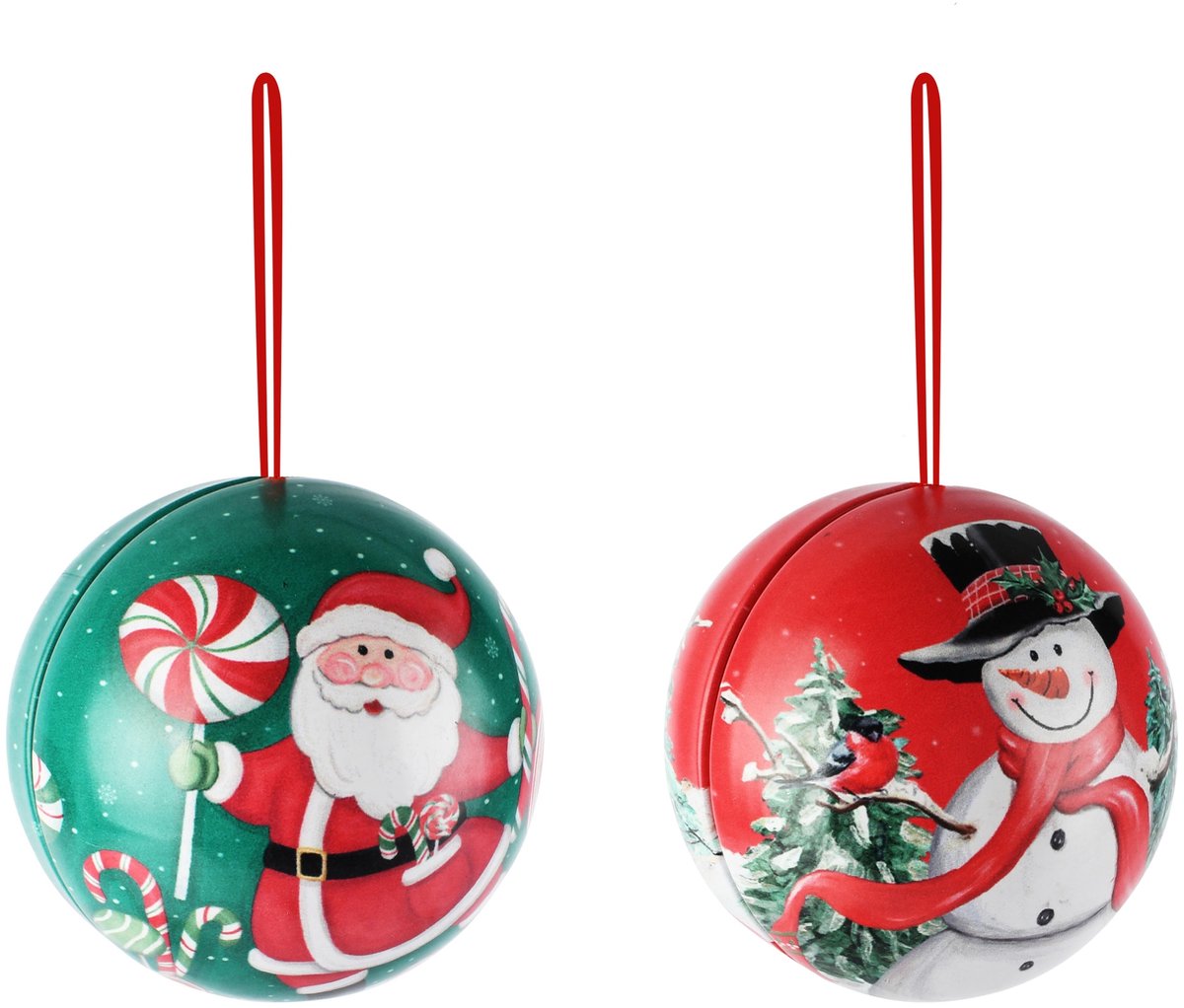 Dekoratief | Hanger opvulbal Santa/Sneeuwman, metaal, 7x7x7cm, set van 2 stuks | A265617