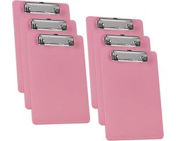 Acrimet Clipboard Klembord Memo Grootte A5 (23.5 cm x 16 cm) Clip met Laag Profiel met Zijlinialen (Kunststof) (Roze Kleur) (6 Stuks)