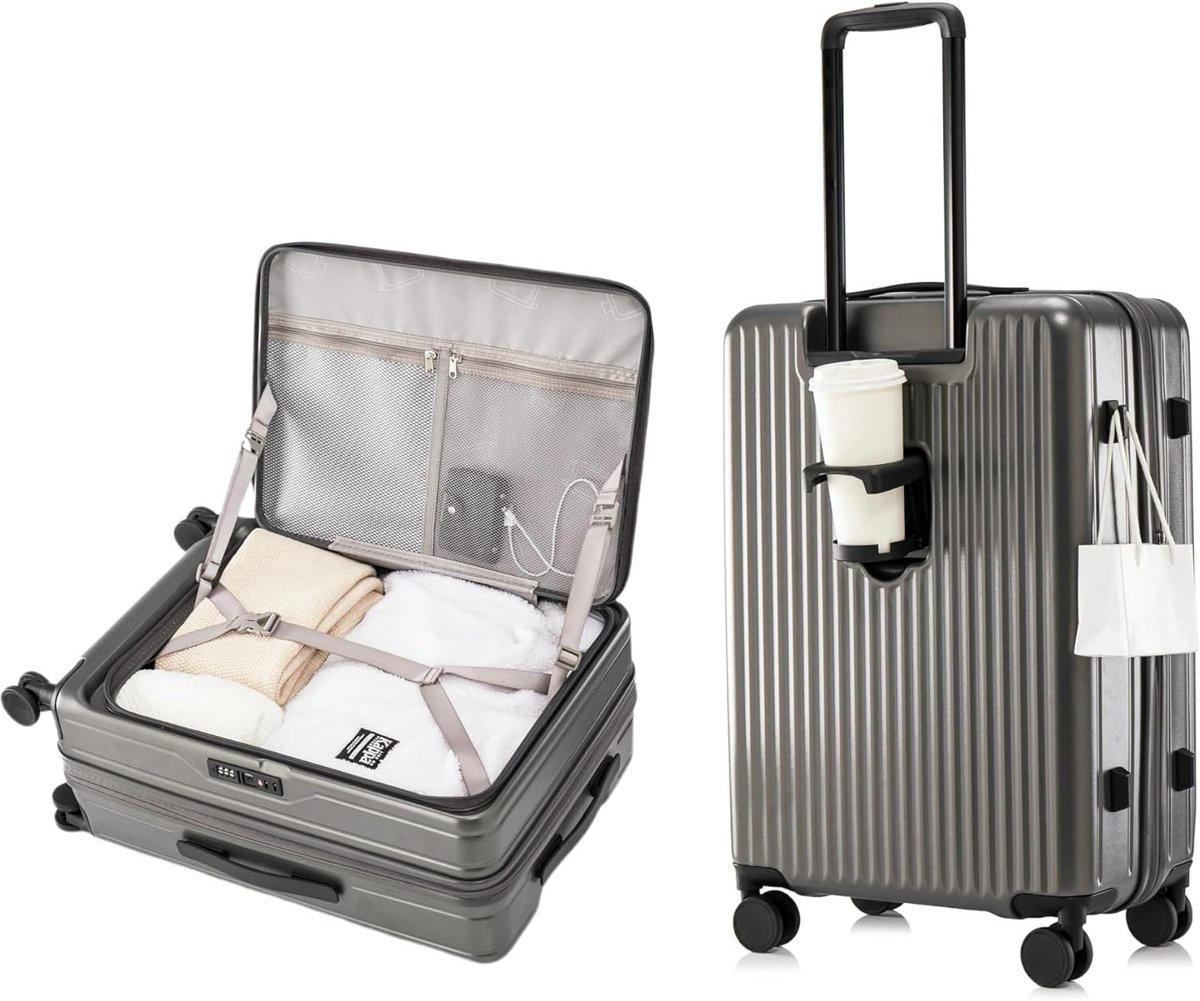Harde Koffer Trolley - Uitschuifbaar en Met Dubbele Wielen - Handbagage en Reisbagage Set - Zwart