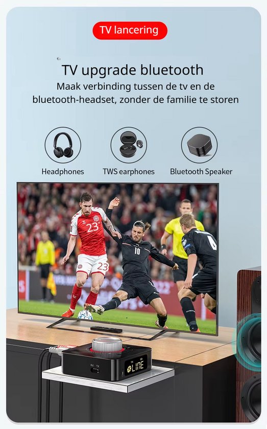 DrPhone AudioBridge Bluetooth 6.0 Adapter - Zender & Ontvanger - AUX RCA - USB microSD - Display - Afstandsbediening - Zwart van DrPhone — afbeelding 5