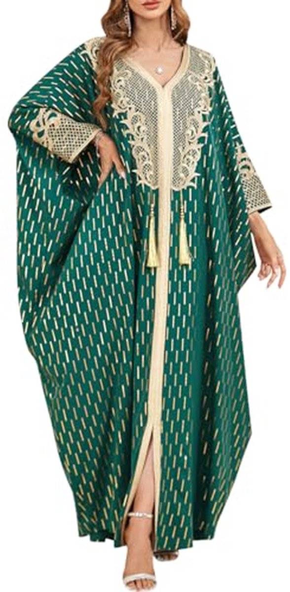 Maxi Kaftan Jurk voor Dames met Vleermuismouwen en Bloemenprint