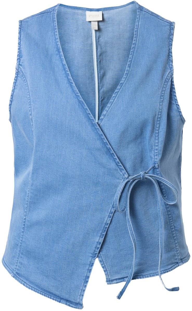 Ulla Popken - Dames - Denim bodywarmer wikkellook V-hals biologisch katoen - Licht blauw denim - Maat 42+