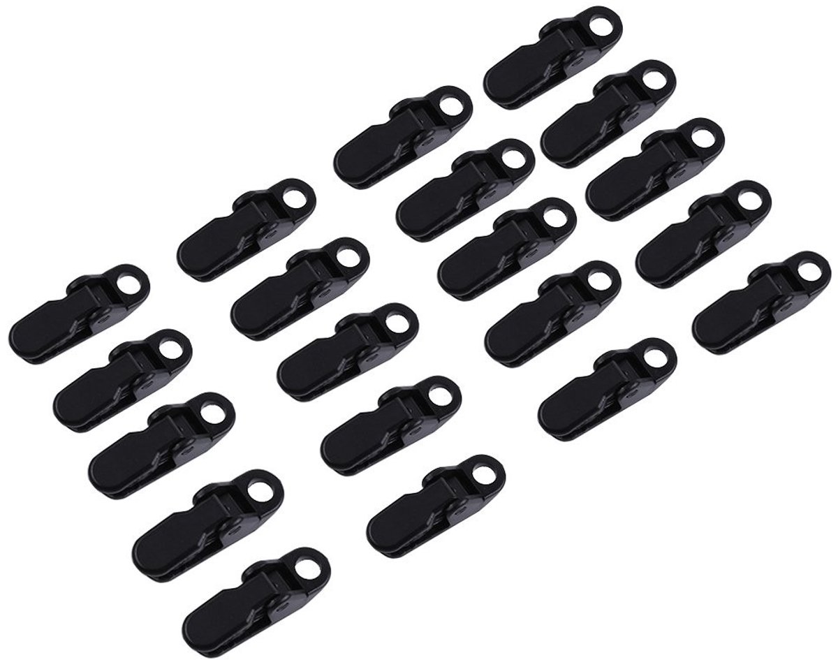 MTTproducts- Tarp Clips Set van 20 - Zwarte Zeilklemmen - Kunststof Antislip - Lichtgewicht en Duurzaam - Voor Buitenactiviteiten - Stabiliteit en Draagkracht - Tentklemmen