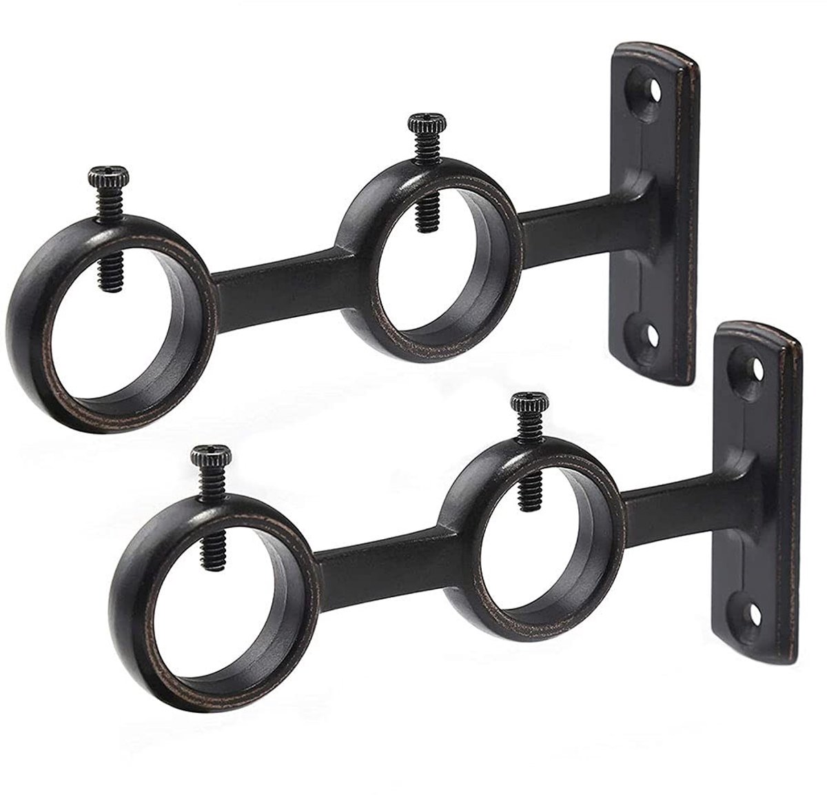MTTproducts- Gordijnsteun Dubbel - 2 Stuks - Aluminium Legering - Schroefbestendig - Voor Zware Gordijnen - Inclusief Bevestigingsmateriaal - Gordijnhaak
