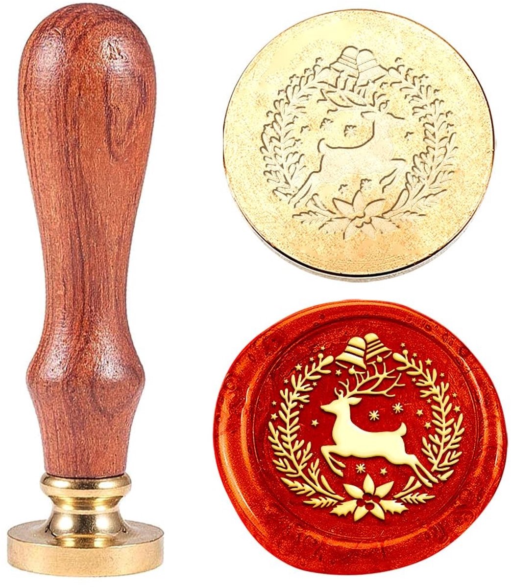 MTTproducts- Waszegelstempel Vintage Stijl - Eland Motief - Messing Stempelkop - Houten Handvat - Decoratie - Voor Kerstmis en Cadeaupakketten - Zegelstempel
