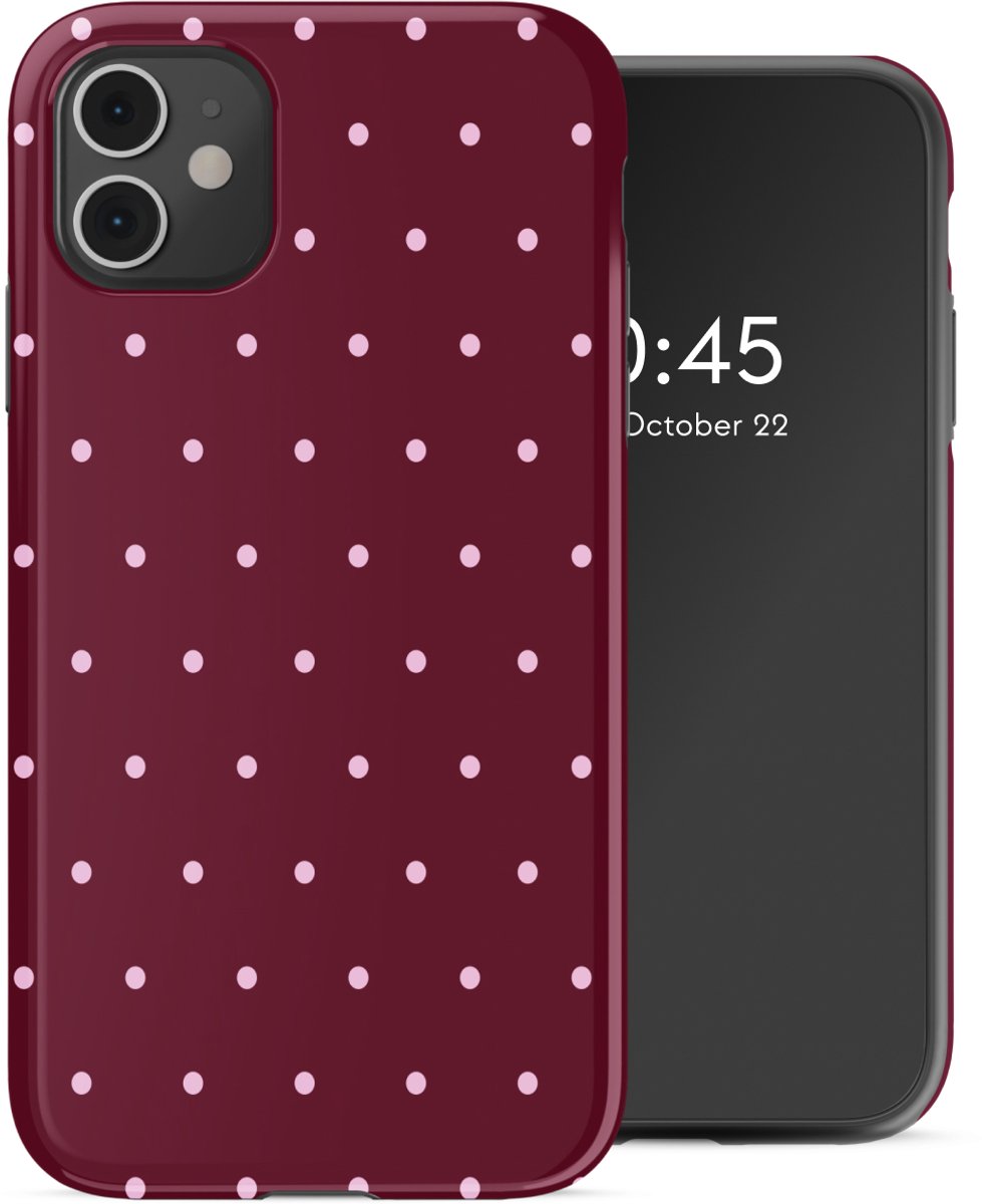 Selencia Hoesje - Geschikt voor Apple iPhone 11 - Backcover - Happy Dots Burgundy