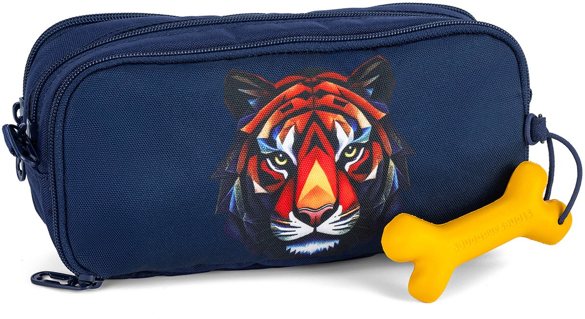 Stones and Bones Rowan 2.0 - Etui - Pennenzak voor Kinderen - 3 Vakken - Tiger Facet - Indigo