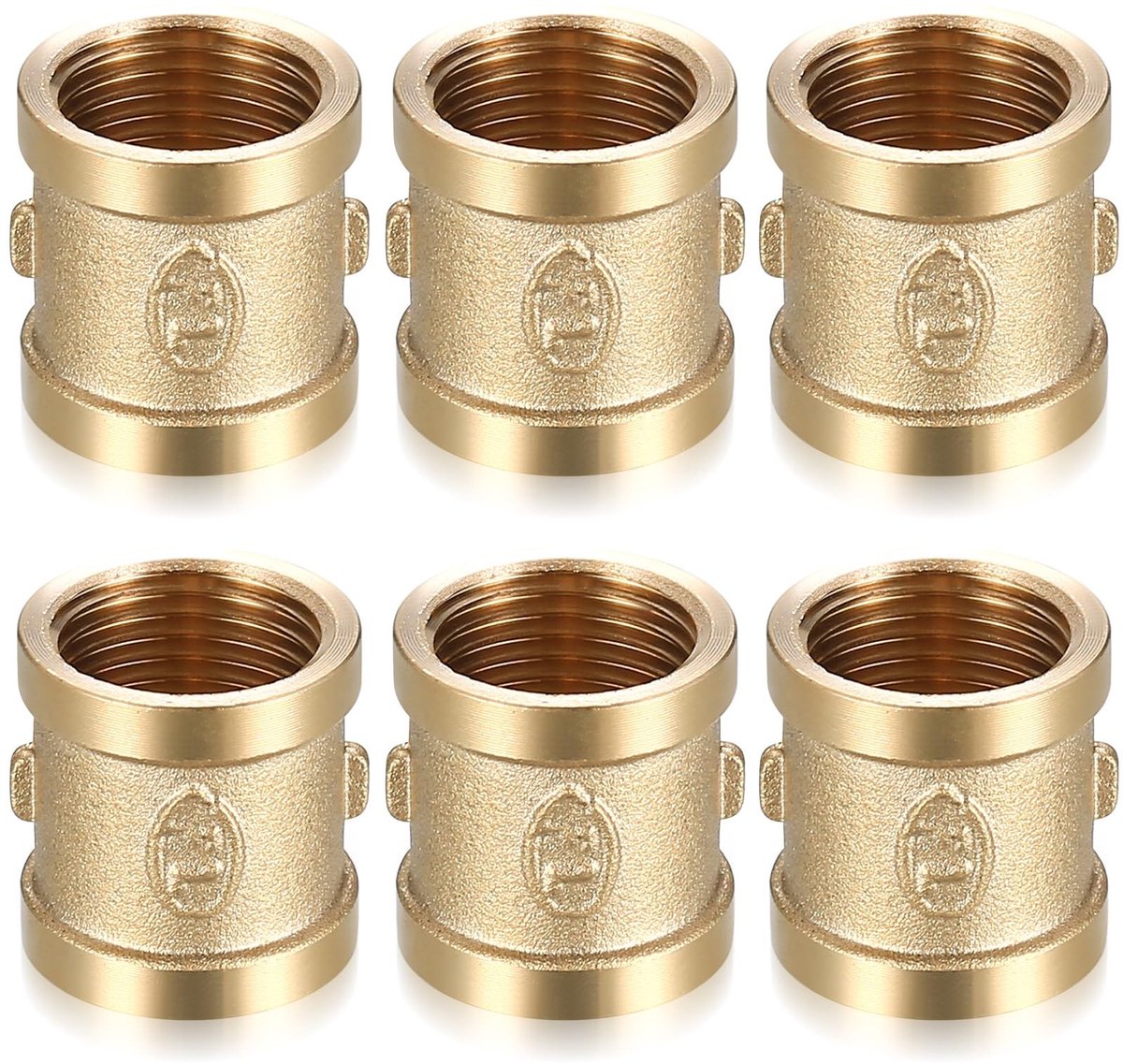 Dailygoods - Dailygoody - Messing Mouw 1/2 Inch Schroefdraad Connector - 6 Stuks - Hoge Temperatuur- en Corrosiebestendigheid - Geel - Vrouwelijke Koppeling - ...