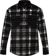 Men Plus - Heren - Fleece overshirt met ruiten lange mouwen overhemd kentkraag - Zwart - Maat 3XL