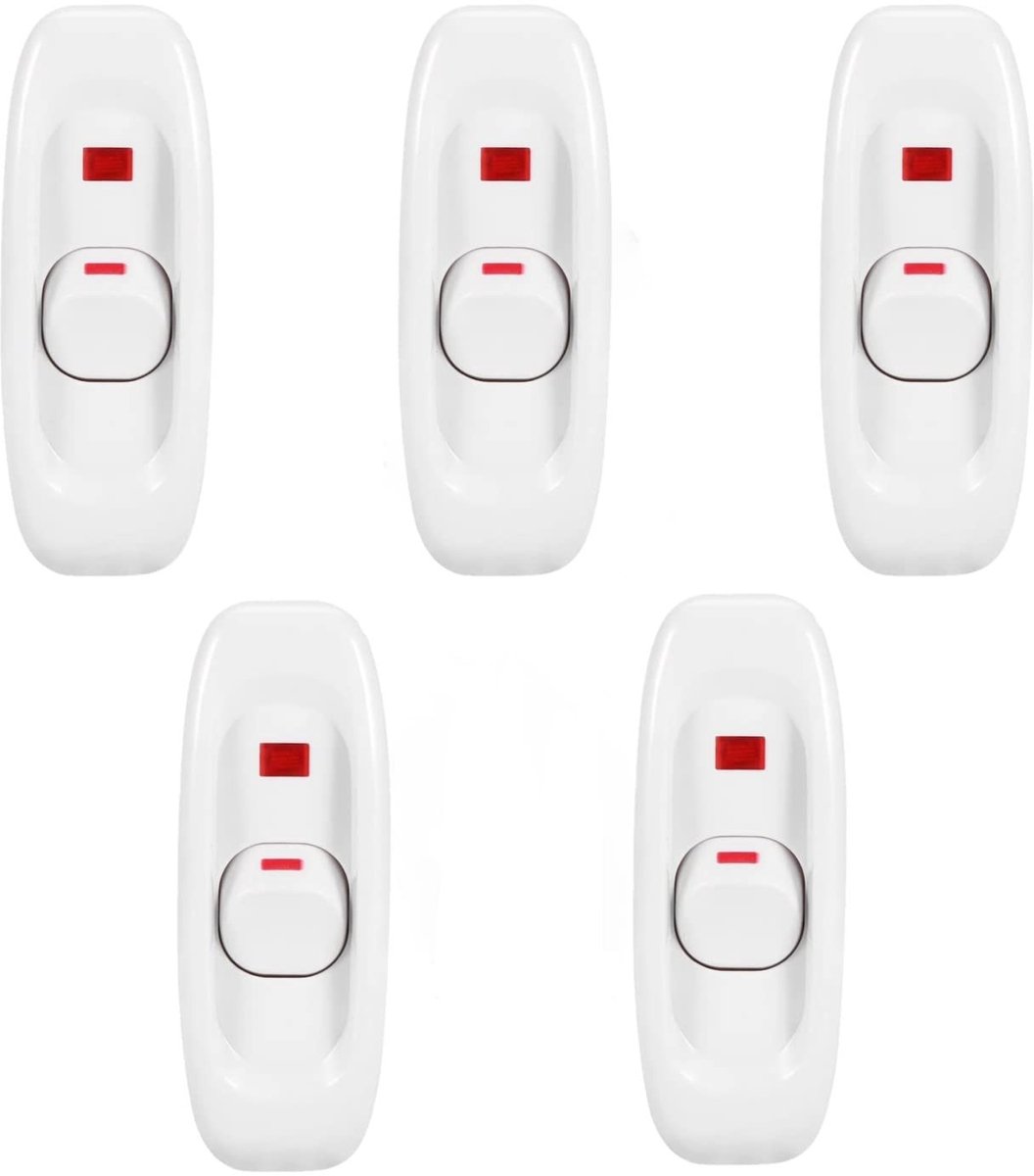 Dailygoods - Dailygoody - Lichtschakelaar - 5 Stuks - Duurzaam en Betrouwbaar - Wit - Tussenschakelaar - Geschikt voor Tafellampen - Inline AAN/UIT
