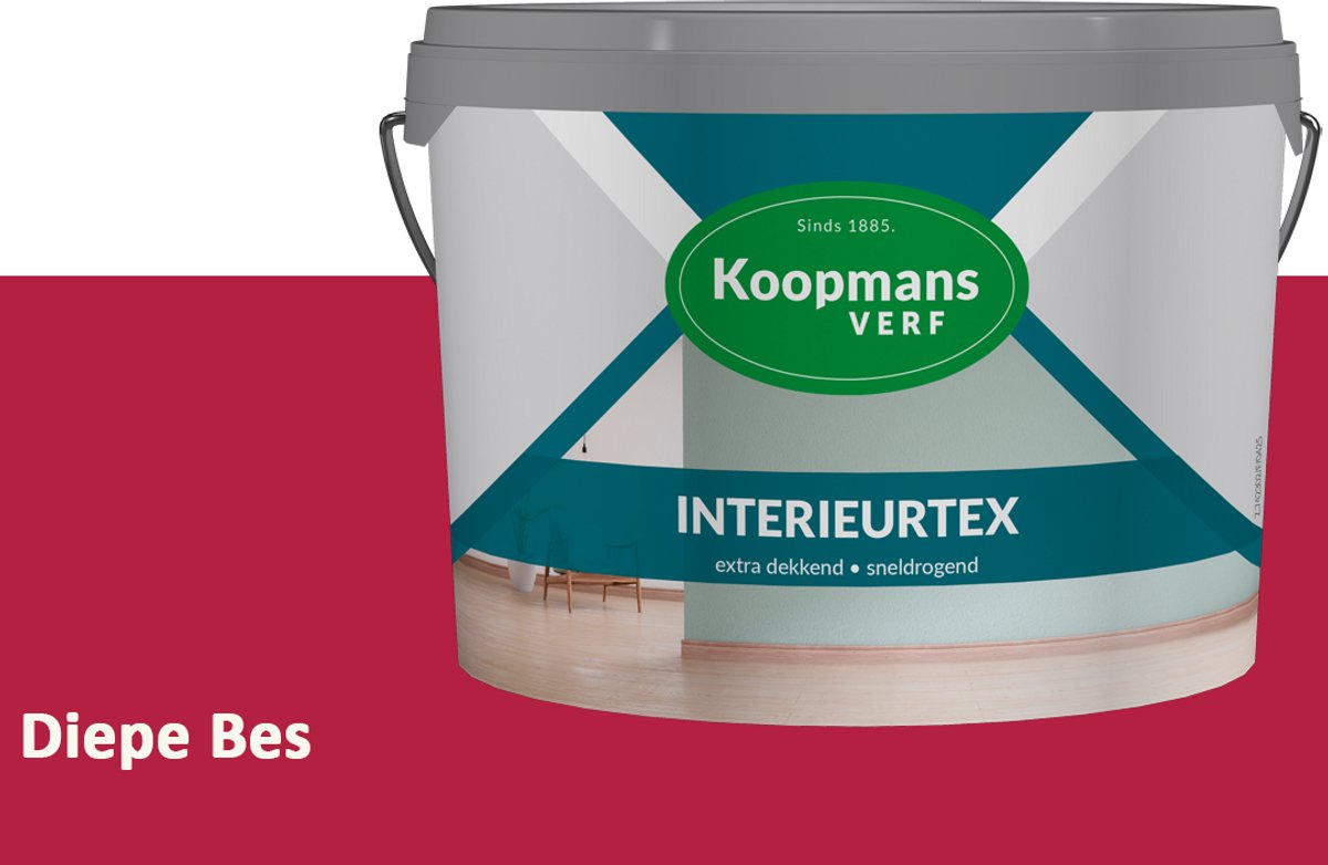 Koopmans Interieurtex Matte Muurverf Binnen – Extra Dekkende Sneldrogende Verf voor Muren en Plafonds – Diepe Bes – 10 l
