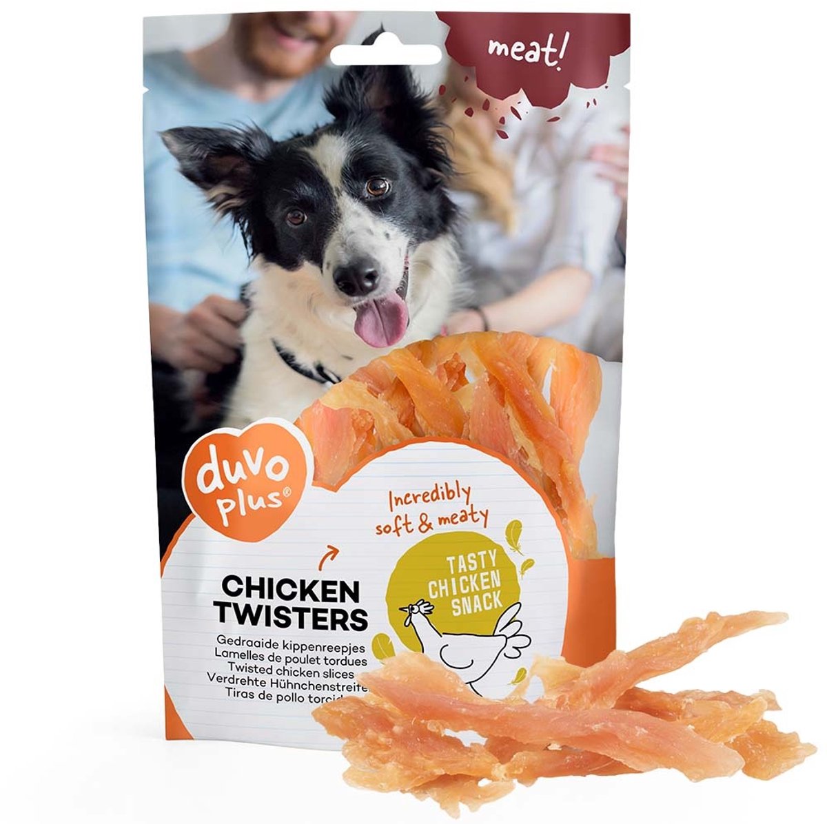 Duvo+ Kippentwisters hondensnack kip 80 g | zachte gedraaide kipreepjes