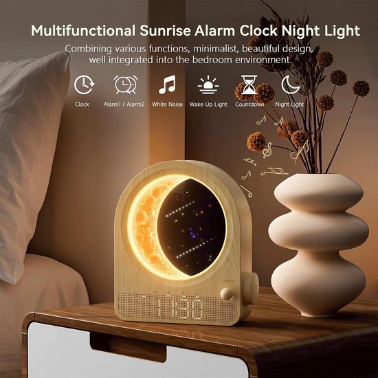 Licht Wekker Wake Up Light- Digitale Wekker met Lamp - Slaaphulp met USB Aansluiting - Dagstart — afbeelding 5