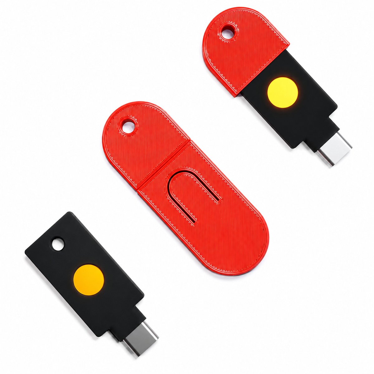 YubiKey 5C NFC Beschermhoes Sleutelhanger - YubiKey Case - YubiKey Cover - USB C Security Key Case - NFC USB-C Protector Voor YubiKey 5C NFC - Krasbestendige Opbergcase Voor Sleutelbos En Zakgebruik - 2FA Security Key Holder - Rood