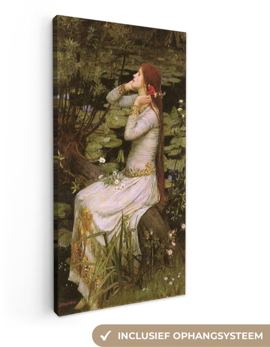 Canvas schilderij 40x80 cm - Wanddecoratie Ophelia - schilderij van John William Waterhouse - Muurdecoratie woonkamer - Slaapkamer decoratie - Kamer accessoires - Schilderijen op canvas
