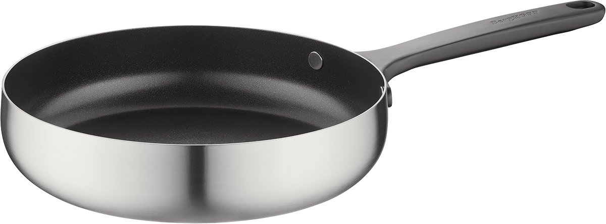 BergHOFF Home Koekenpan Ø 24 cm - PFAS-Vrije Antikleefpan– RVS Braadpan – Keramische Anti-Aanbaklaag Bakpan – Geschikt voor Inductie, Gas, Elektrisch en Keramisch – Ovenbestendige Biefstukpan tot 230 °C – Smokey Black