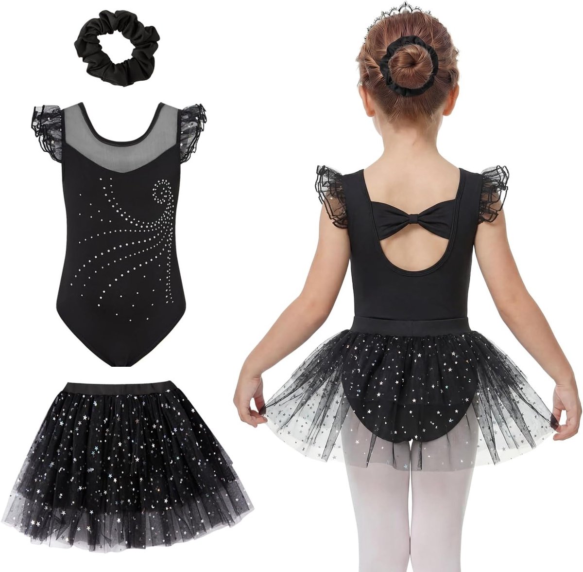Balletoutfit voor Meisjes met Rimpel Mouwen en Rok - Danskostuum voor Kinderen van 3-10 Jaar, Shiny Balletjurk