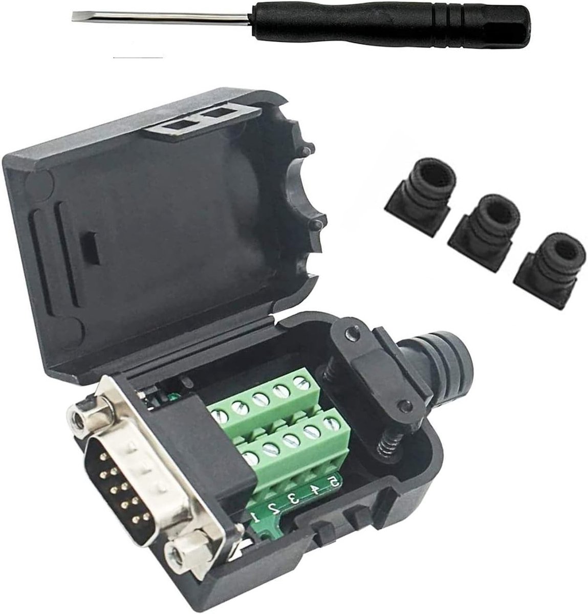 Breakout connector voor RS232 D-SUB male 9-pins adapter met terminal, schroevendraaier en rubberen kern