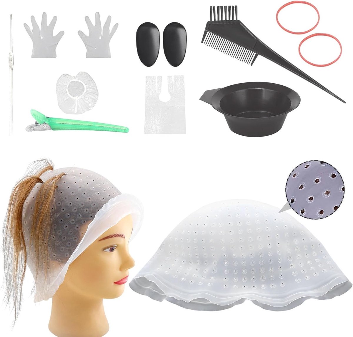 Complete Haarverf Set met 12 Onderdelen - Herbruikbare Haarverf Cap, Kwast, Kam en Oorkappen voor Perfecte Kleuring en Nauwkeurige Toepassing