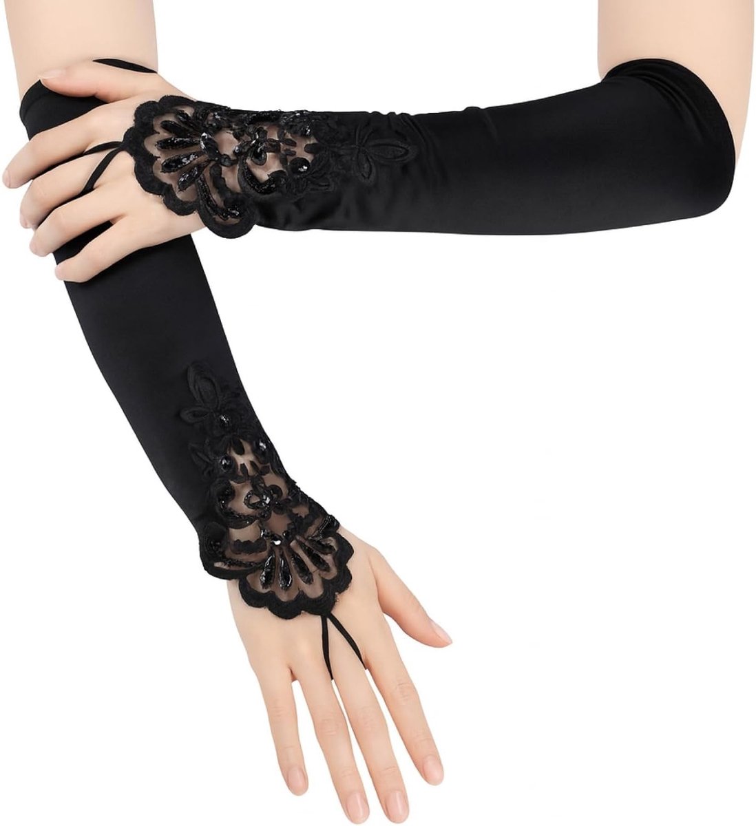 Lange kanten opera handschoenen voor dames van satijn, perfect voor bruiloften, feesten en kostuums