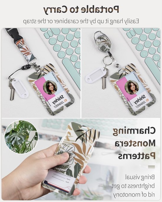2 Stuks Bloem Motief Badgehouder met Retractable Reel, Carabiner Clip en Afneembare Lanyard - Ideaal voor Vrouwen, Bescherming van Identiteitskaarten en Werkbadge — afbeelding 3