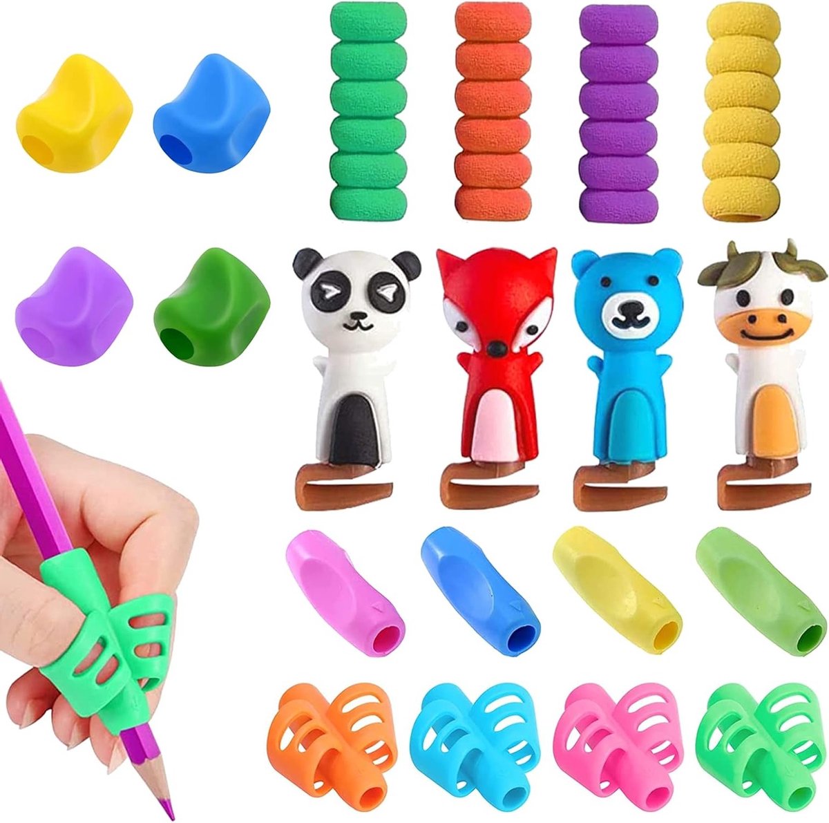 Kleurige zachte siliconen pen grip correctoren voor kinderen en volwassenen, 20 stuks voor betere handschrift en vingerontspanning