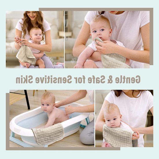 Pack of 10 Burp Cloths 27 x 50 cm - 6 Layers Absorbent Washcloths - 100% Cotton - Baby Diapers for Bean Paste hydrofiele washandjes — afbeelding 5