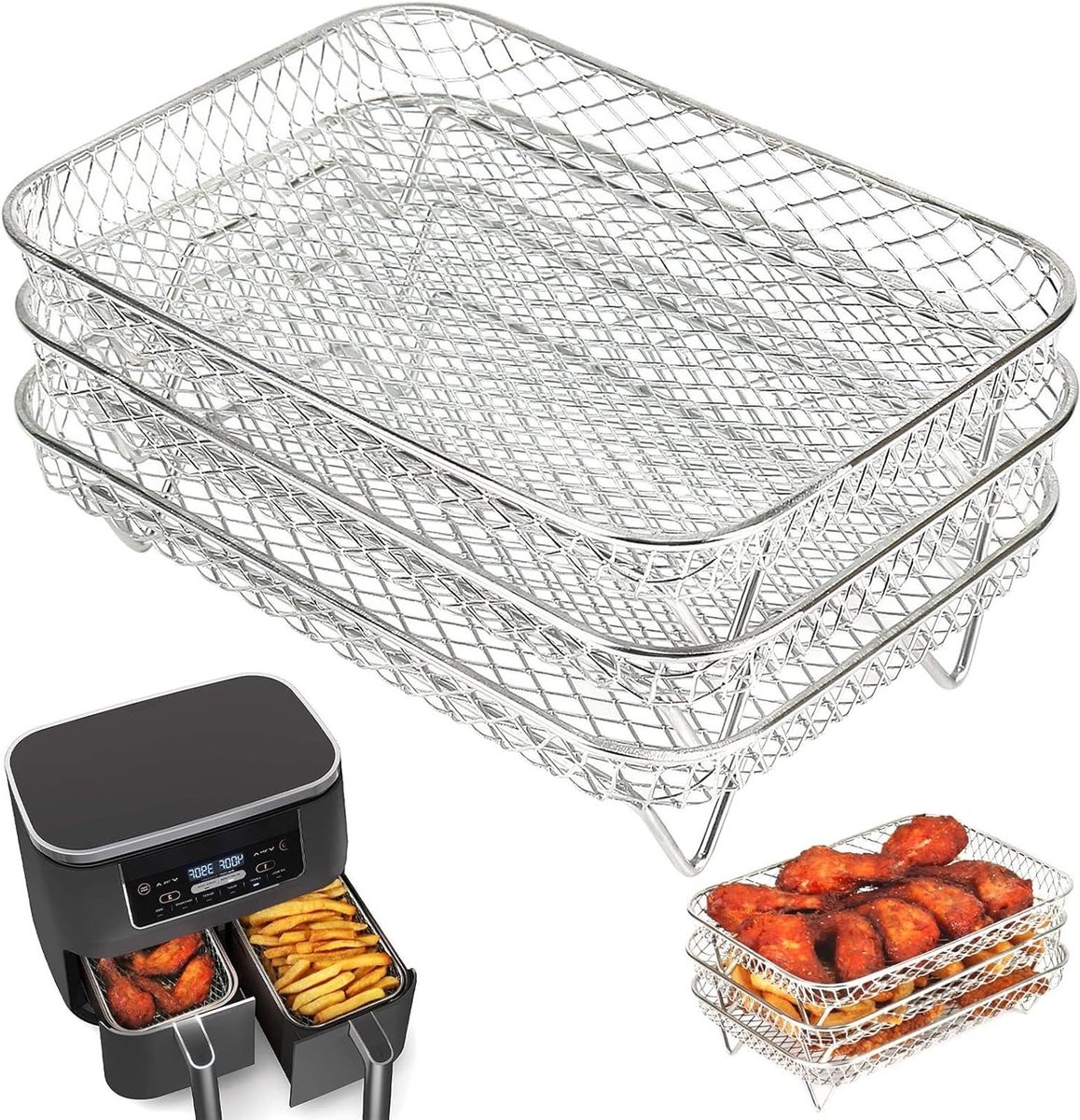 Professionele 3-in-1 Airfryer Set met Racks en Accessoires voor Gezond Koken en Bakken