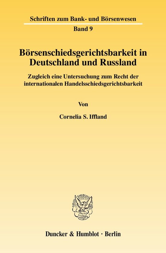 Schriften zum Bank- und Börsenwesen8- Börsenschiedsgericht ... - cover