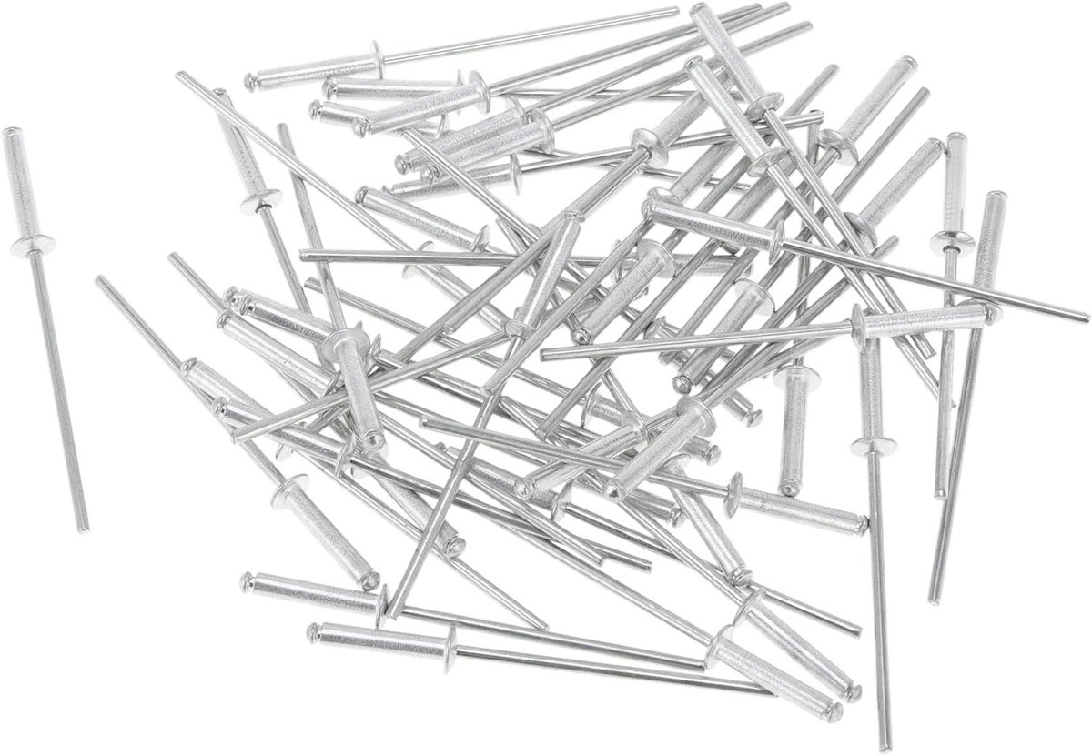 Grote flens blinde klinknagels 50 stuks - Aluminiumlegering, zilverkleurig, 2,4 mm greepdiameter, 12 mm flensdiameter, voor stevige bevestigingen
