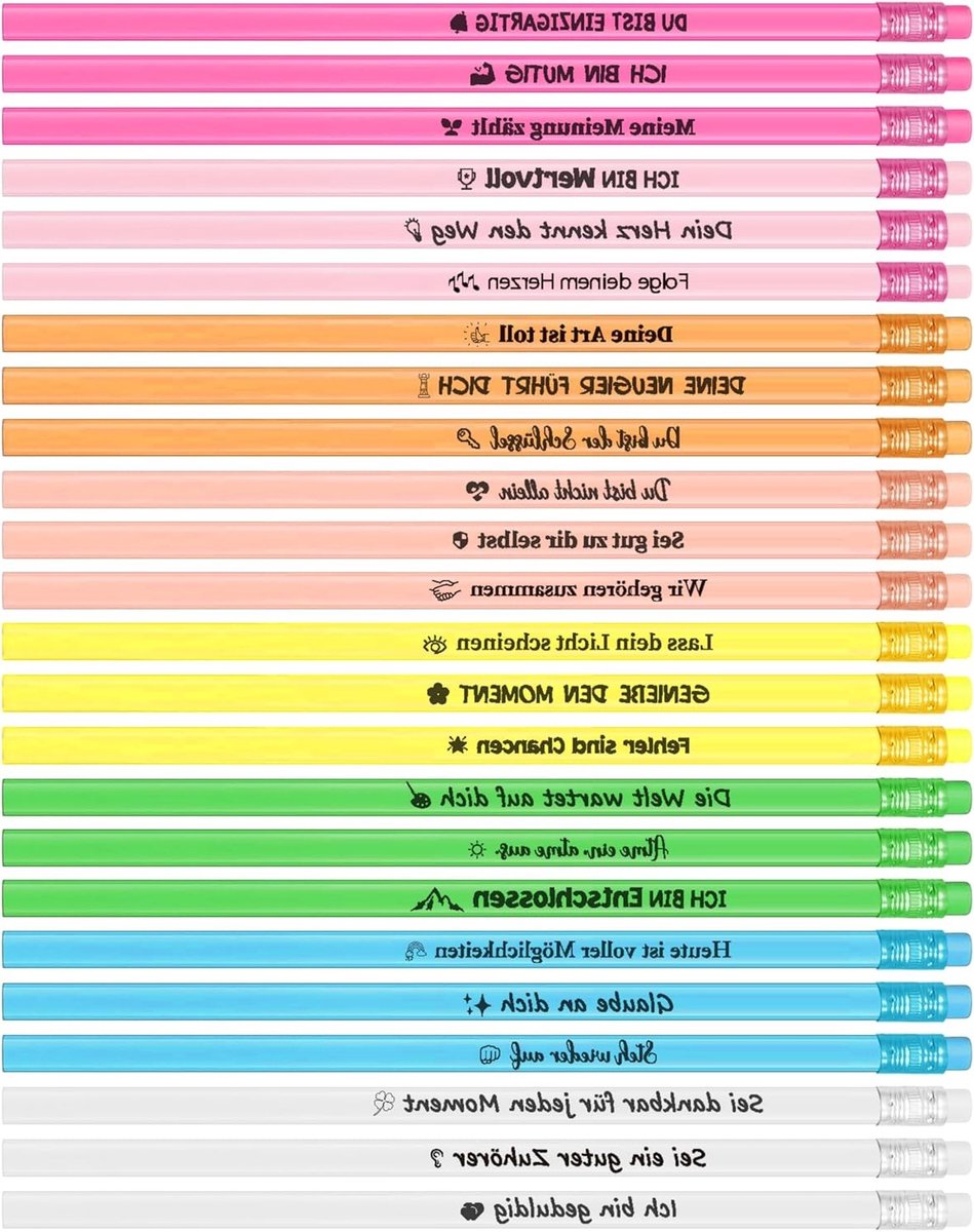Kleurpotloden set van 24 stuks voor kinderen, inclusief gum, ideaal voor tekenen en schrijven, perfect cadeau voor studenten met inspirerende quotes.