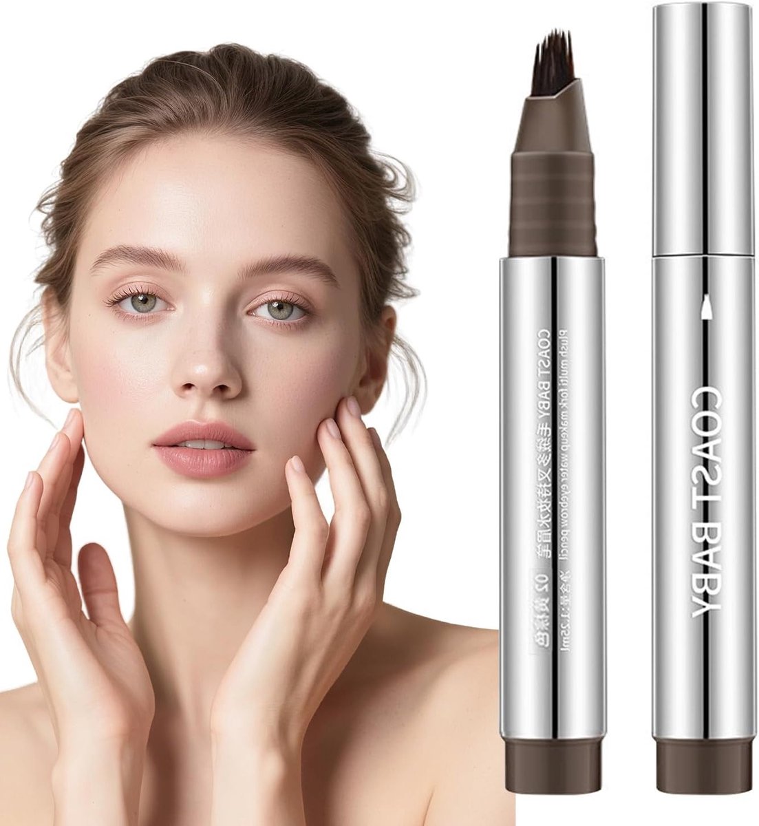 Waterproof Eyebrow Pen in Geel Bruin, Multi-Fork Pluizige Potlood voor Natuurlijke Wenkbrauwen, Langdurig en Veegbestendig Microblading Effect
