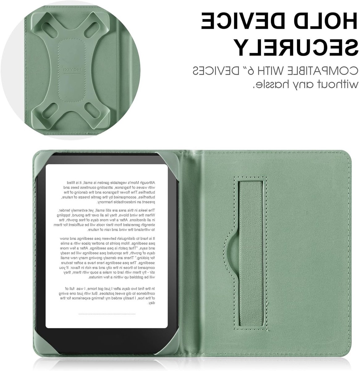 Universele E-Book Reader Hoes voor 6 Inch Pocketbook, Tolino en Sony - Beschermende Cover met Elastische Band en Witte Bloemen, Geschikt voor Kindle Paperwhite en Kobo Clara HD – foto 2