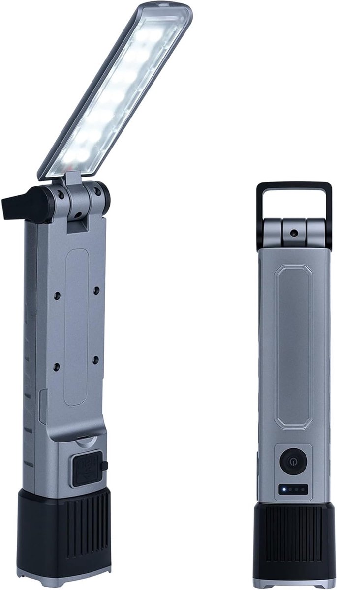 Oplaadbare COB Werklicht met 3 Lichtbronnen en 6 Modi, Stepless Zoom, 210° Kanteling, Magnetische Voet en Haak, IPX4 Waterdicht voor Reparatie en Kamperen