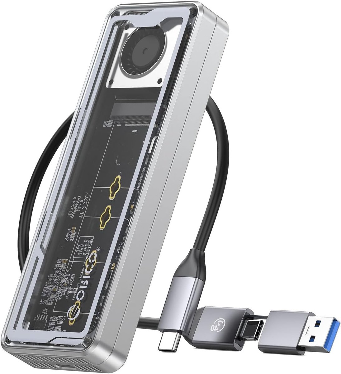 M.2 NVMe SSD Behuizing Adapter met Ventilator voor M-Key SSD 2230/2242/2260/2280, Ondersteunt tot 8TB, Compatibel met Thunderbolt 3/4 en USB 3.2/3.1/3.0