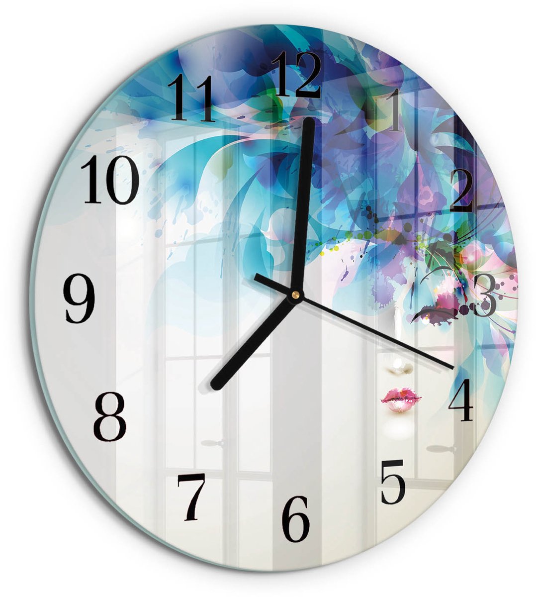 TULUP Wandklok - Abstractie Glazen Klok Met Print - 30fi cm - Blauw Moderne Glazen Wandklok - Zwarte Handen - Ronde Wandklok - Glazen Wandklok Design - Klok Glas Met Opdruk Blauw - Abstractie
