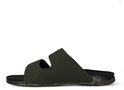 Zijaanzicht van een militaire groene Reef slipper met camouflage zool.