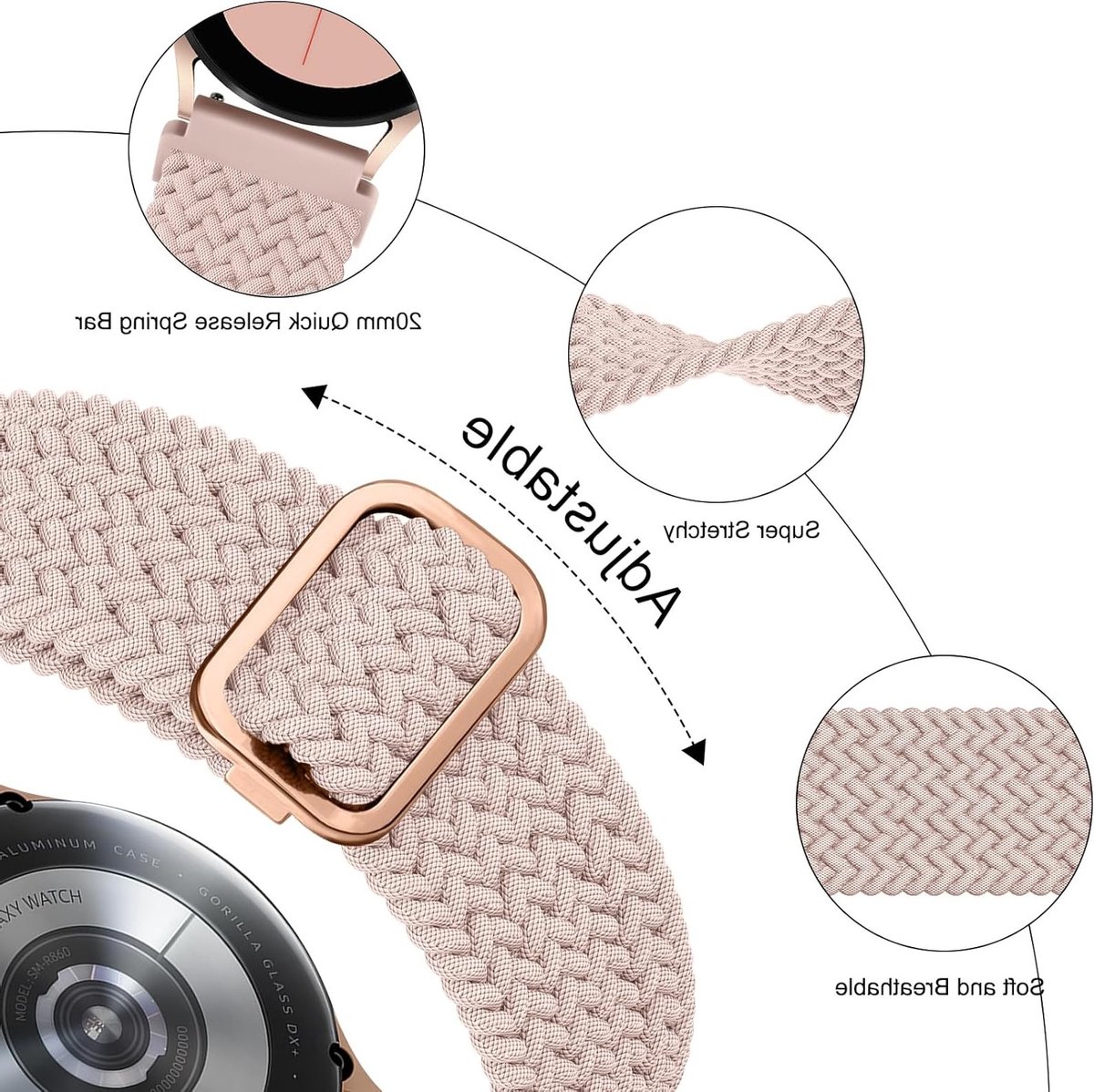 22mm Sportieve Armband voor Garmin Vivoactive 4, Venu 2, Venu 3 en Forerunner 255/265 - Gevlochten Polsband voor Mannen en Vrouwen