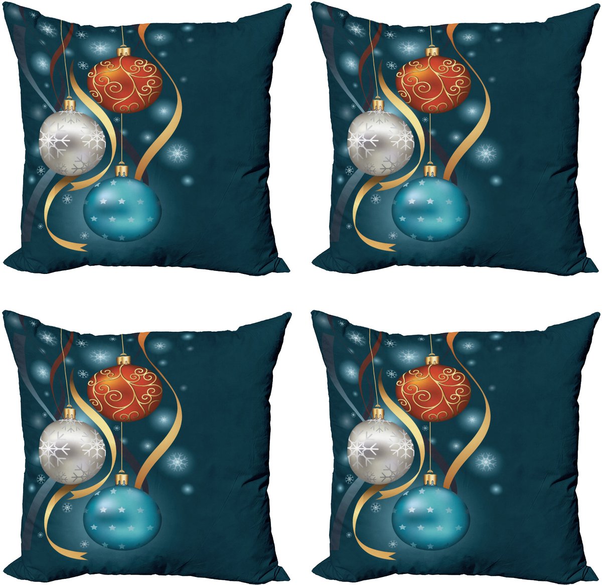 ABAKUHAUS Kerstkussenhoezen, set van 4, moderne accenten, dubbelzijdige digitale print, 40 x 40 cm, blauw, grijs, rood Blauw Grijs Grijs Rood